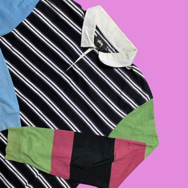 Vintage Stussy Striped Longsleeve Polo - Image 2