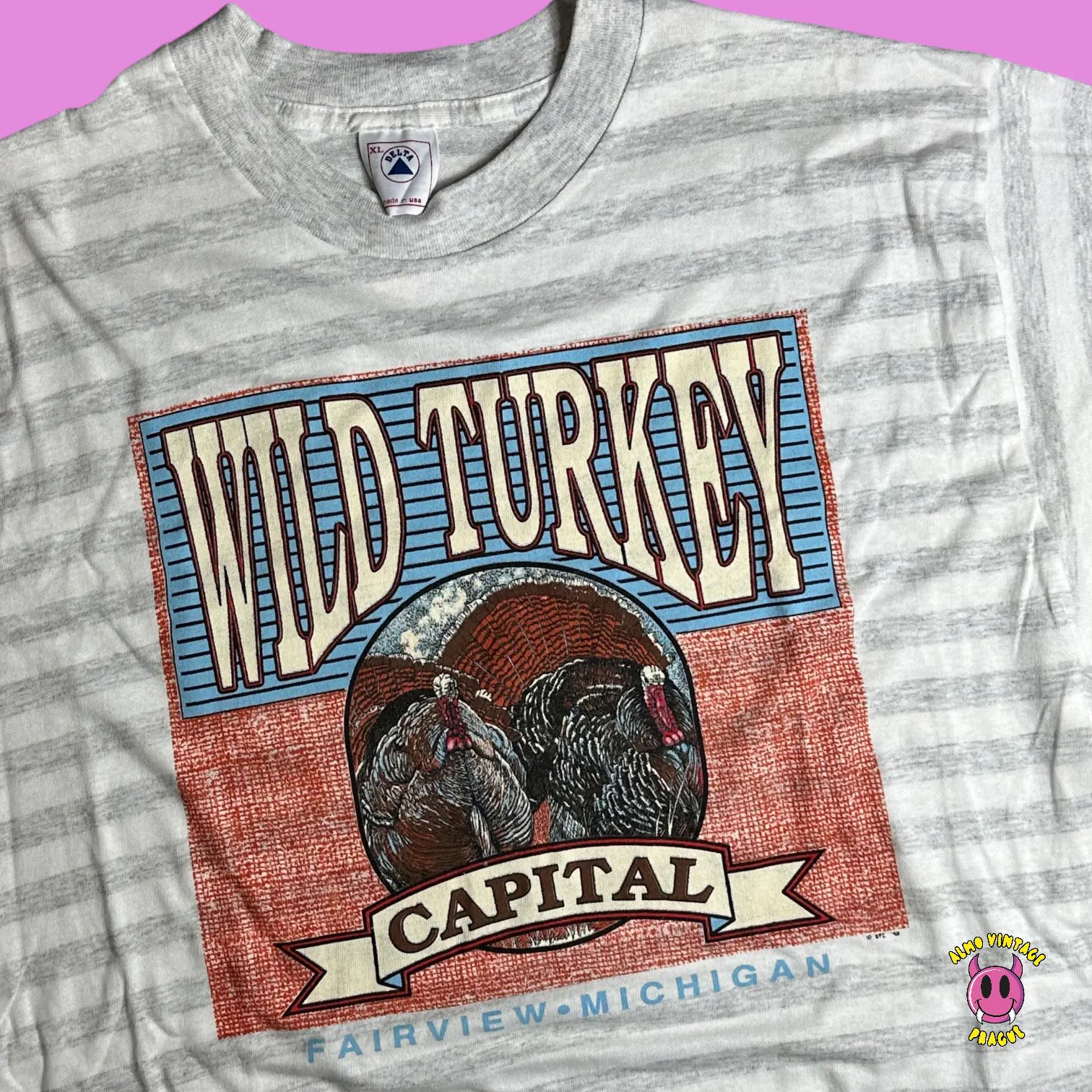 Vintage Delta Wild Turkey Striped T-shirt - Image 2