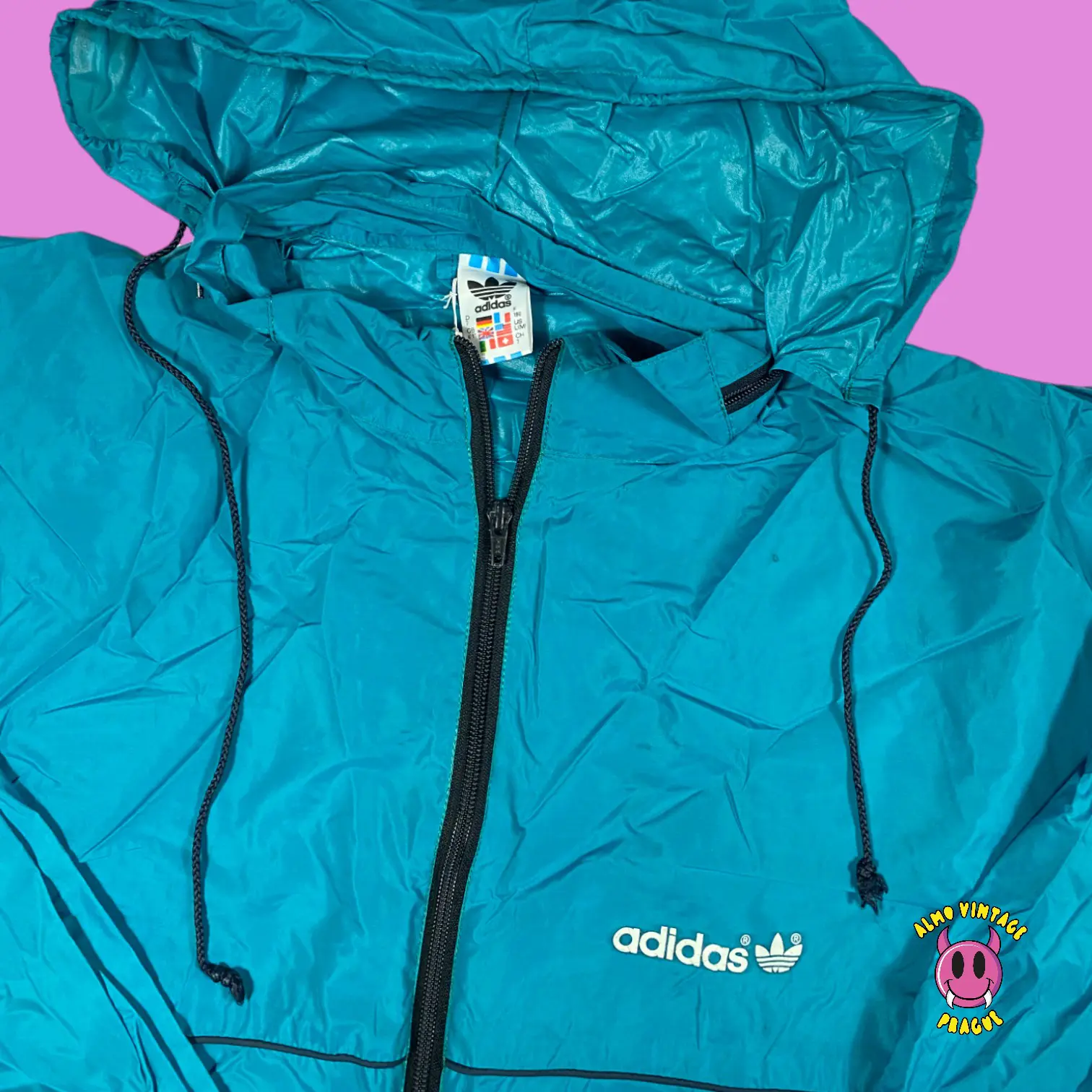 Vintage Adidas Rain Jacket Turquiose L-XL - Image 2