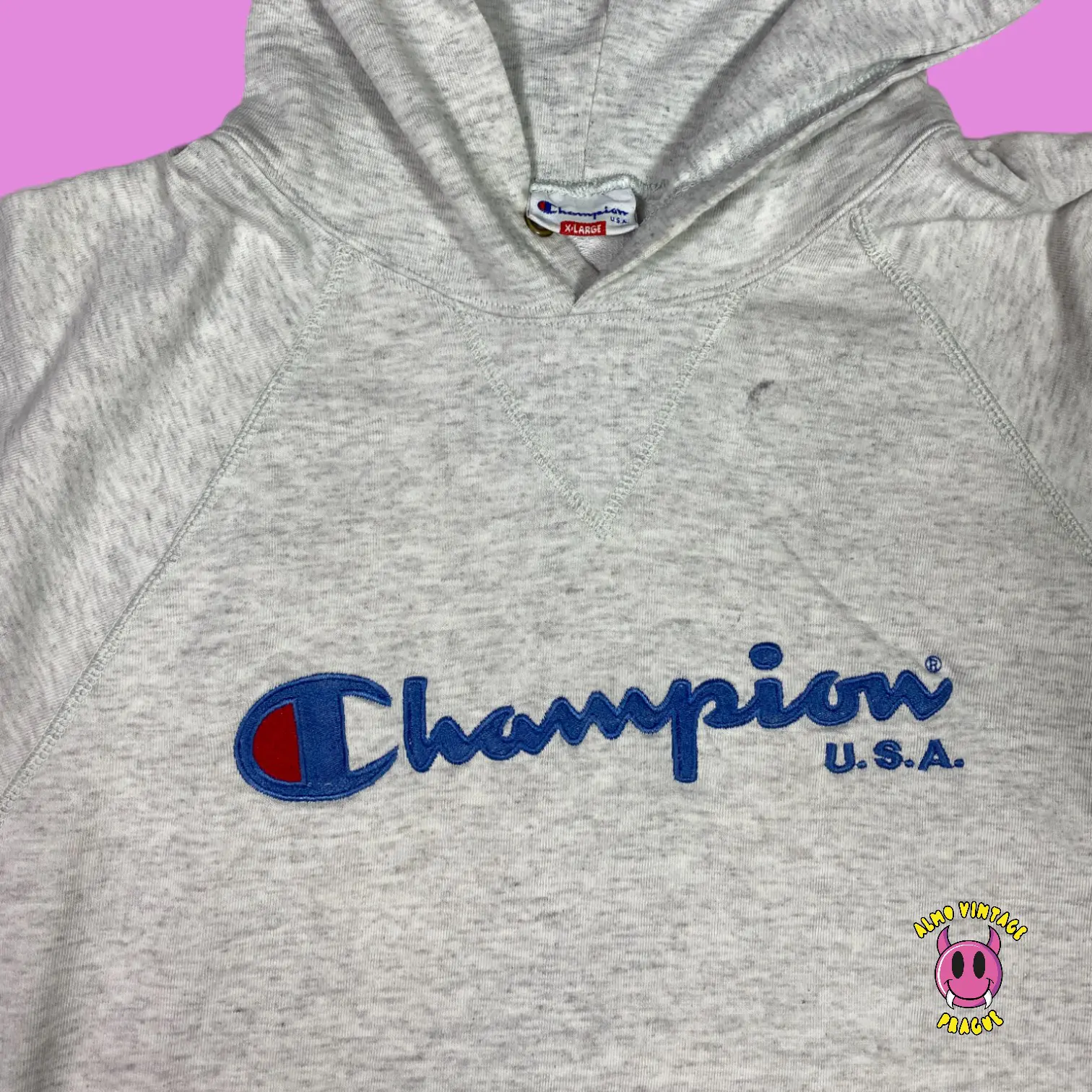Vintage Champion Shortsleeve Hoodie XL - Image 2
